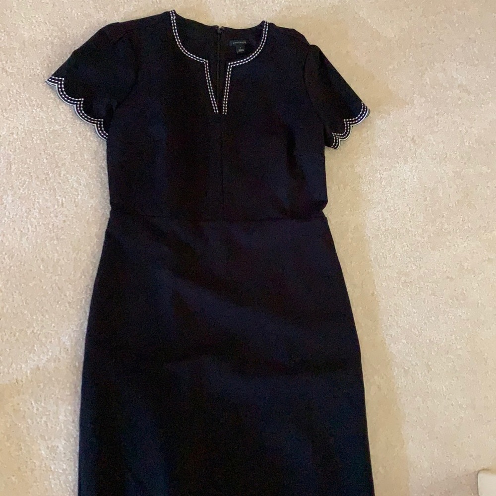 Ann Taylor 6 black dress white trim sleeves